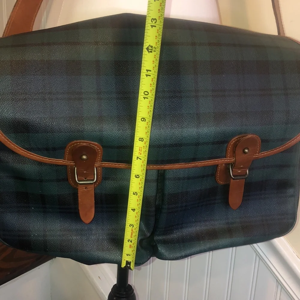 RALPH LAUREN Black Watch Plaid Crossbody Computer Messenger Tote Bag Vintage